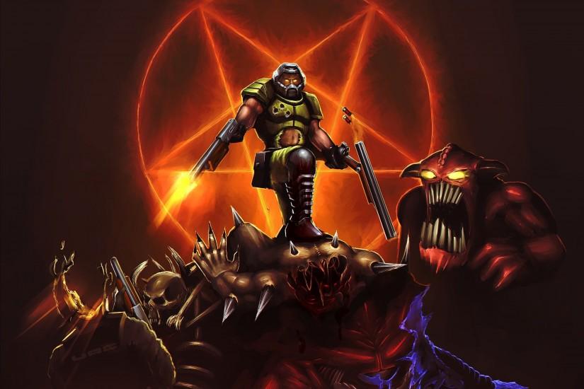 DOOM sci-fi fps shooter action fighting warrior series survival horror dark  1doom futuristic artwork