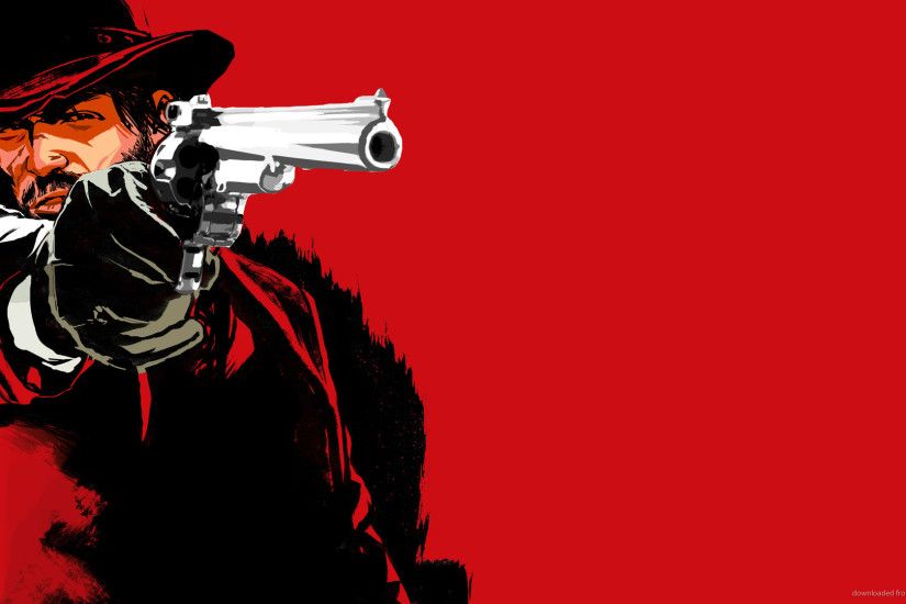 2560x1440 RDR John Marston with gun on a red background wallpaper