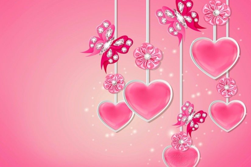 Pink Hearts Butterflys Flowers wallpapers and stock photos