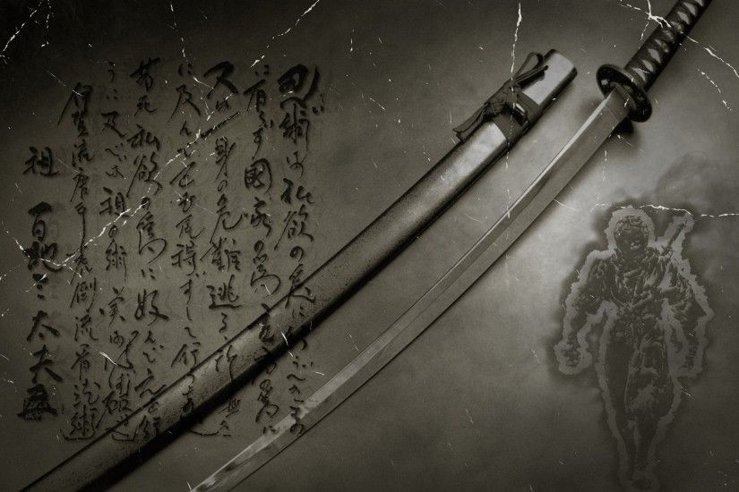 Gray Inscription Japanese Kanji Katana Ninjas Samurai Swords