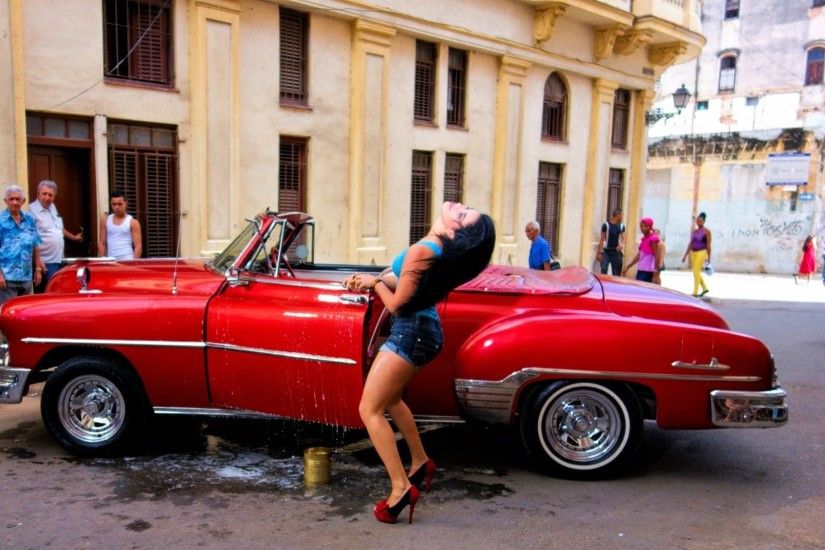 Wallpaper Havana, Hot Girl, red chevy Desktop Background