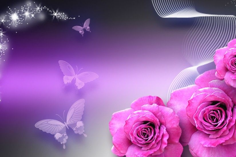 Pink rose and butterflies wallpaper