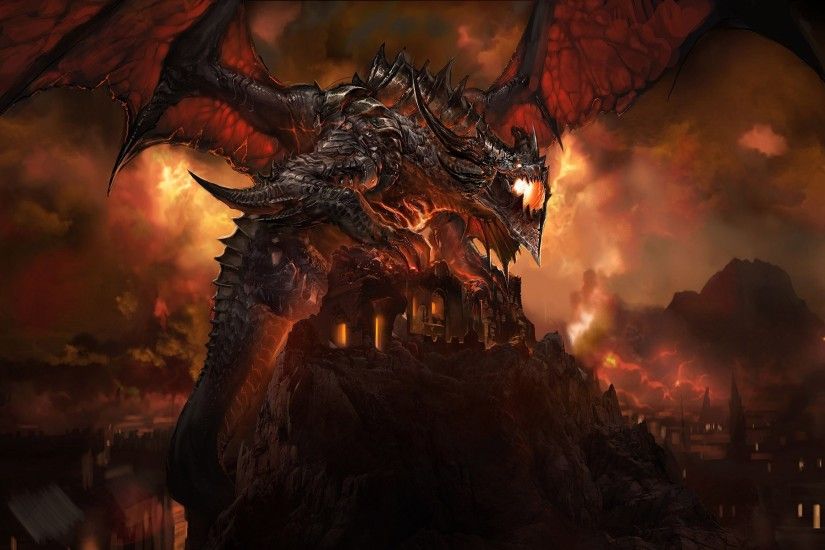 Video Game World Of Warcraft Dragon Sky Fire Deathwing Wallpaper