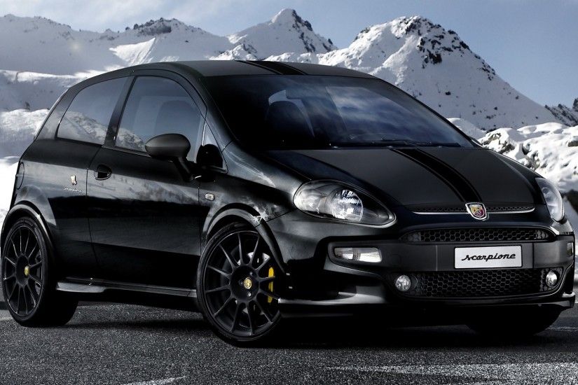 Preview wallpaper black, stylish car, side view of the mountains, abarth,  scorpione