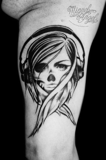 Tattoos:Headphone Tattoo Designs Wonderful Skull Headphones Wallpaper  Walldevil Wallpapers Collection Headphone Tattoo Designs The