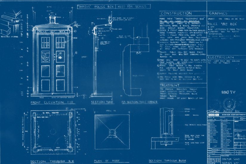 I made a desktop wallpaper of the Newbery TARDIS (4th Doctor) Plans - old  school "blueprint" style ...