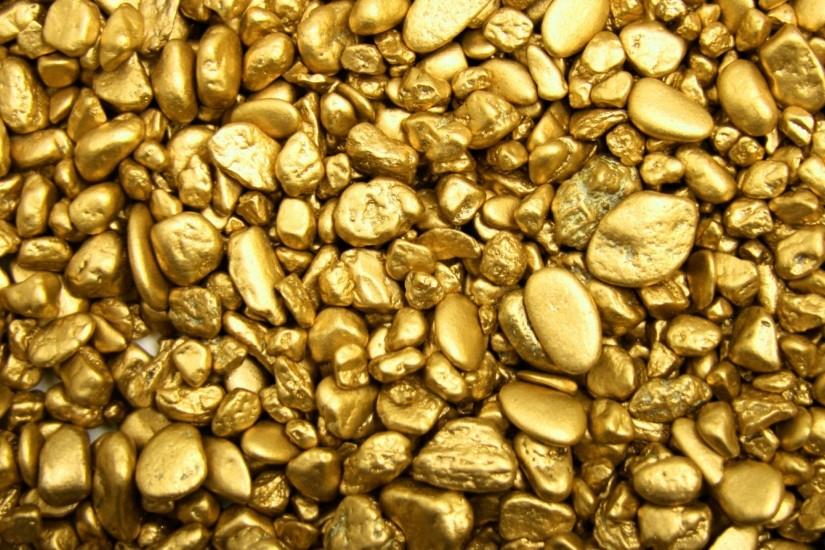 Preview wallpaper gold, stones, bullion, pebbles 2048x1152