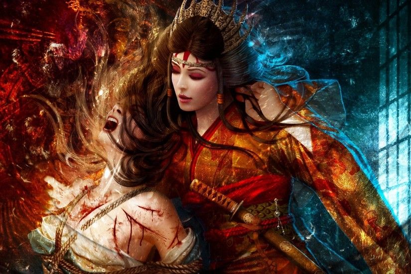 Fantasy Art Women Females Girls Warrior Weapons Blood Warrior Wallpaper At  Fantasy Wallpapers