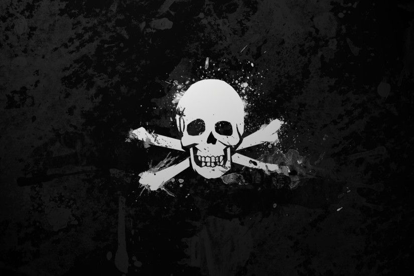 General 1920x1080 monochrome black white skull bones skull and bones simple  paint splatter simple background