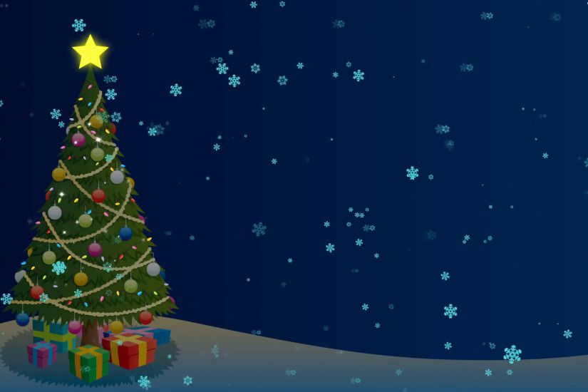 Christmas Tree Background: Cartoon Christmas background with Christmas tree  and snow. Looping animation.