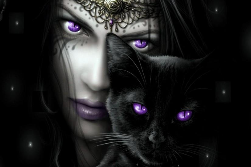 Black Cat And Girls Have Purple Eyes HD Wallpaper Free Download