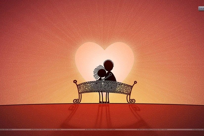 Artistic Cartoon Couple Sitting On A Bench Wallpaper