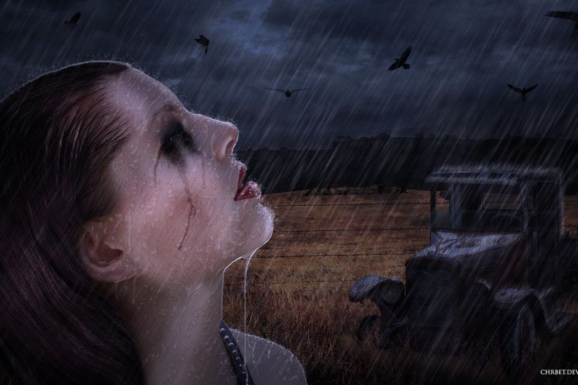 Crying girl in rainy day wallpaper from Dark wallpapers