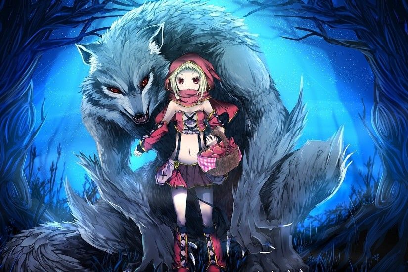 Anime Girls Little Red Riding Hood Eyes Werewolves Wolves