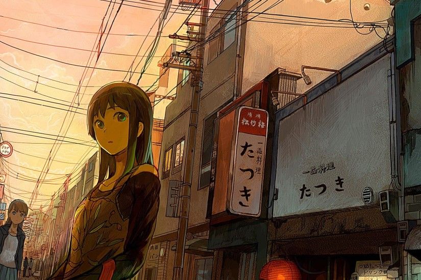 Anime cityscape City Woman Building Street Anime HD Wallpapers .