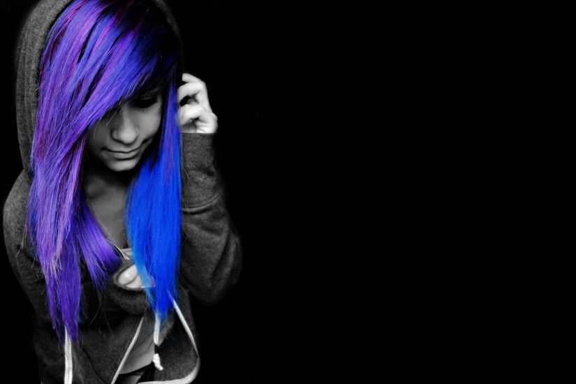 black, Selective Coloring, Emo, Blue Hair, Purple Hair, Black Background  Wallpapers HD / Desktop and Mobile Backgrounds
