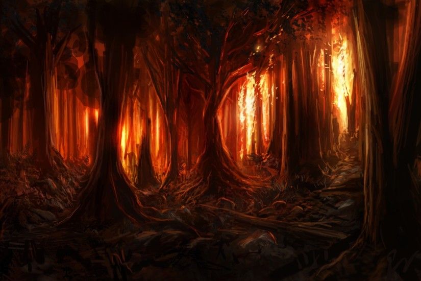 digital Art, Nature, Trees, Forest, Painting, Burning, Fire, Wood, Artwork,  Branch Wallpapers HD / Desktop and Mobile Backgrounds