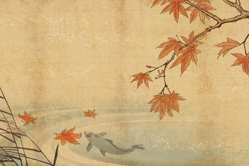 ... Koi fish and autumn leaves HD Wallpaper 1920x1200