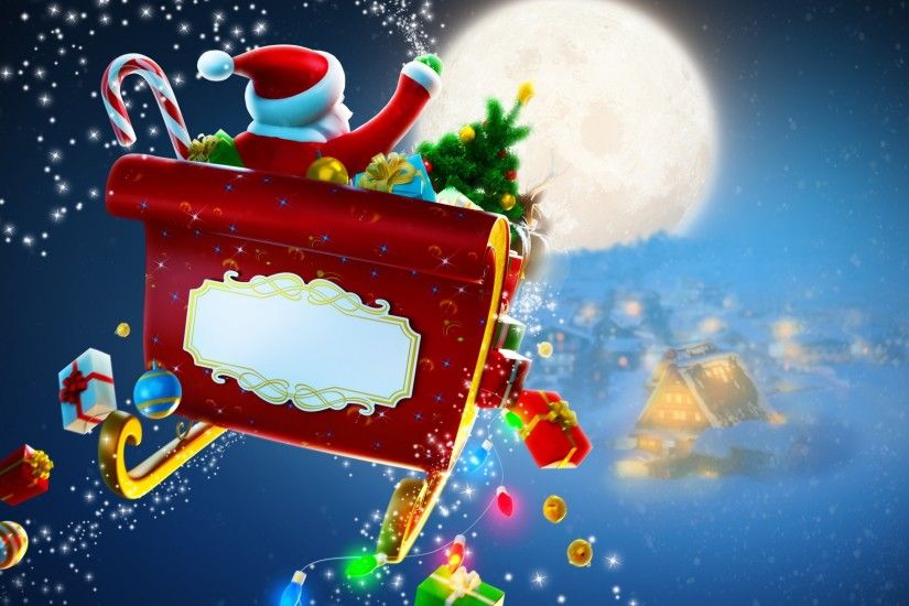 Free Christmas Scene Santa Claus Sleigh Reindeer, computer desktop  wallpapers, pictures, images