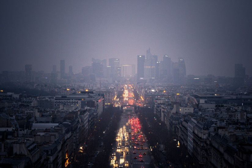 Buildings City City Lights Fog France Night Time Paris Skyscrapers Street  free iPhone or Android Full HD wallpaper.