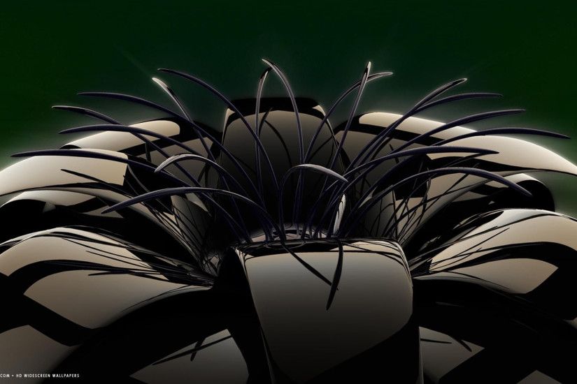 3d black shiny glass flower dark hd widescreen wallpaper
