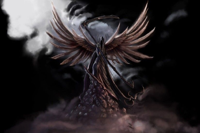 Dark Grim Reaper horror skeletons skull creepy wings angel wallpaper