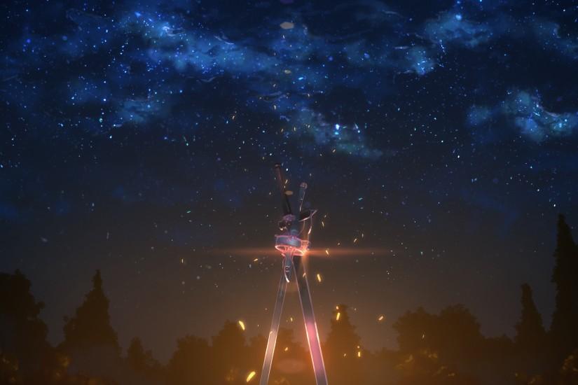Sword Art Online, Sword, Night, Sky, Stars, Weapon, Anime, Yuuki Tatsuya  Wallpaper HD