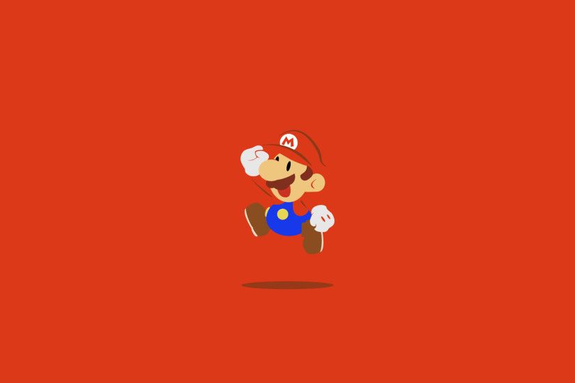 Red desktop wallpaper with Super Mario jumping.