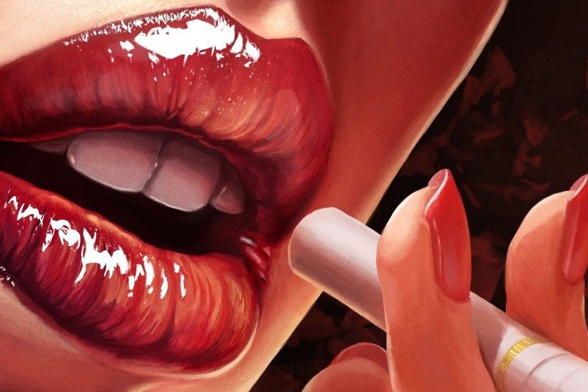 Artwork Drawings Lips Nail Polish Women