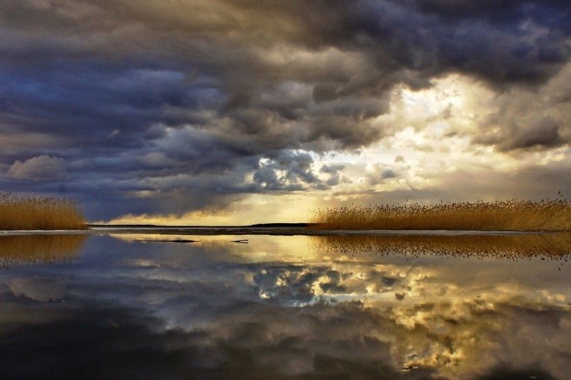 Storm Clouds Reflected On A Lake HD Desktop Background wallpaper free