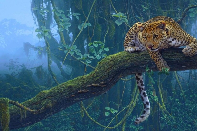 Animal - Leopard Cat Jaguar Animal Big Cat Branch Forest Artistic Jungle  Rainforest Fog Wallpaper