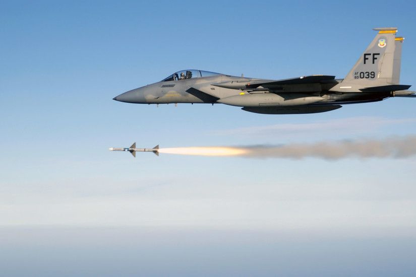 F 15 Eagle Firing AIM 7 Sparrow Medium Range Air to Air Missile