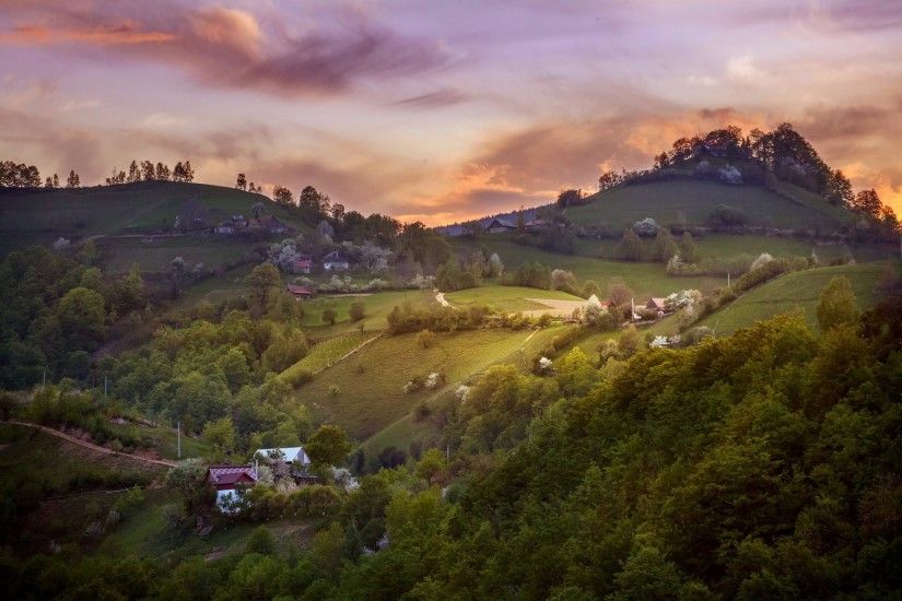 Image Romania Timisoara Lightning Cities Source Â· romania spring morning  sky clouds hills village HD wallpaper