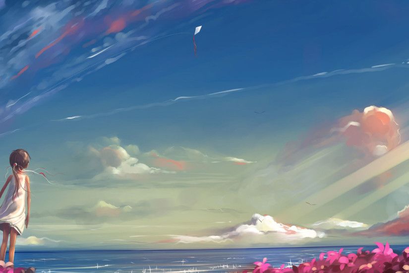 Anime Girl Anime Clouds Anime Sky Wallpaper