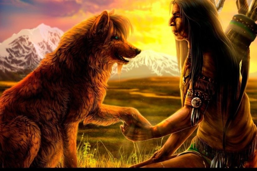 Native Americans | Native American with a wolf wallpaper 1280x800 Native  American with a .