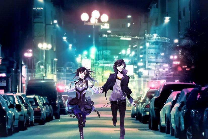 Nightcore Lights anime girl boy cars night city run