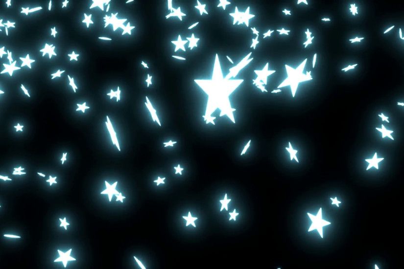 Animated falling neon light blue stars on black background 2.