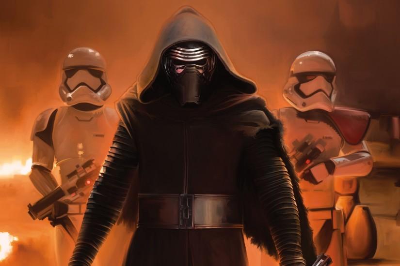 Kylo Ren, Stormtrooper, Star Wars: Episode VII The Force Awakens, Artwork Wallpaper  HD