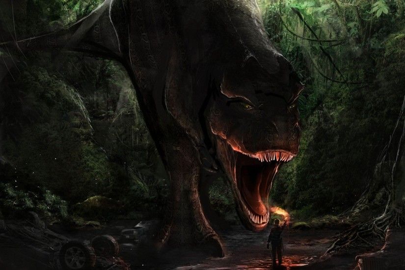 art t-rex moe forest dinosaur fire torch mouth danger