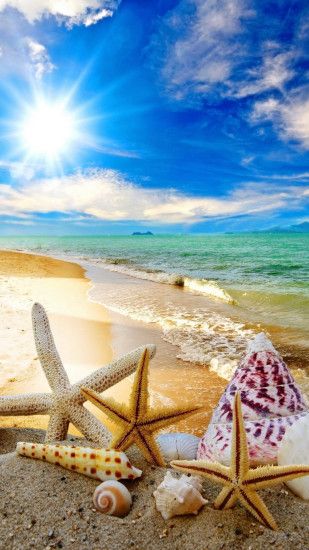 Summer Beach Sun Starfish Waves android wallpaper HD