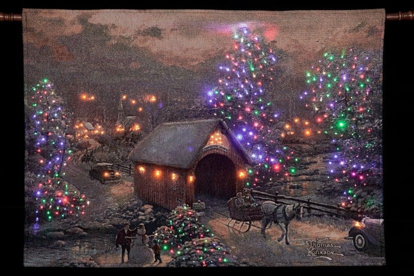 Thomas Kinkade Christmas Scenes | Thomas Kinkade "Winter Evening Memories"  Illuminated Hanging Tapestry
