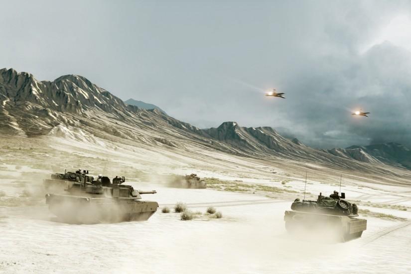 2048x1152 Wallpaper battlefield, tanks, mountains, aviation, sky