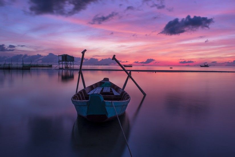 3840x2160 Wallpaper boat, dawn, horizon, vietnam