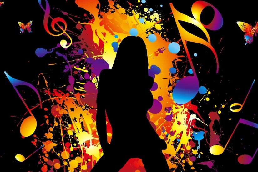 Colorful Vector music girl dancing Wallpaper | 1920x1080 .