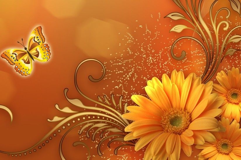 Fantastic Fall Floral Autumn Flowers Butterfly Gold Gerbera Orange  Sprinkles Flower Desktop Wallpaper Hd