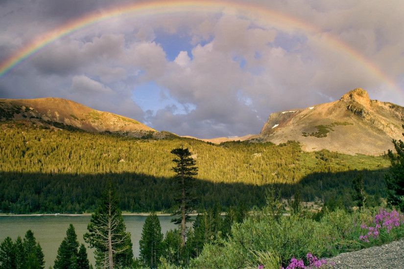 Full HD 1080p Green Hills Nature Wallpaper – Rainbow Pic