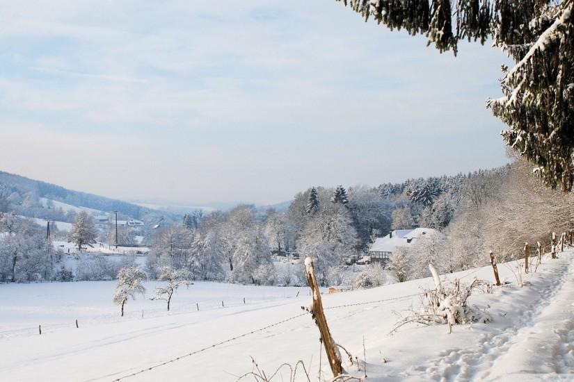 Wonderful Winter Wonderland Country Landscape Fields Village Trees Fence  Background Images