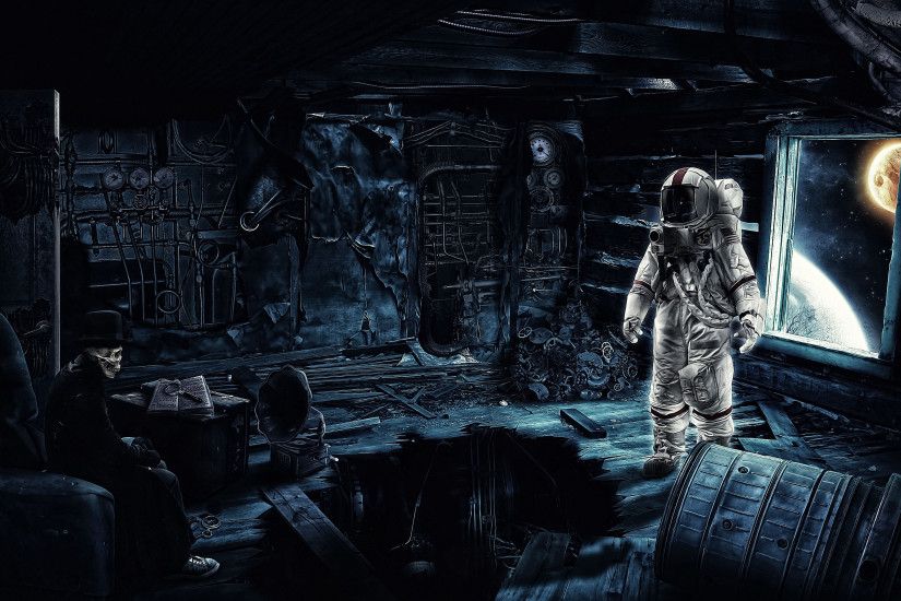 Sci Fi - Astronaut Space Suit Skeleton Dark Wallpaper