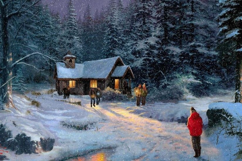 thomas kinkade christmas miracle painting kincaid beautiful cool the dark  night mysterious forest winter storm snow