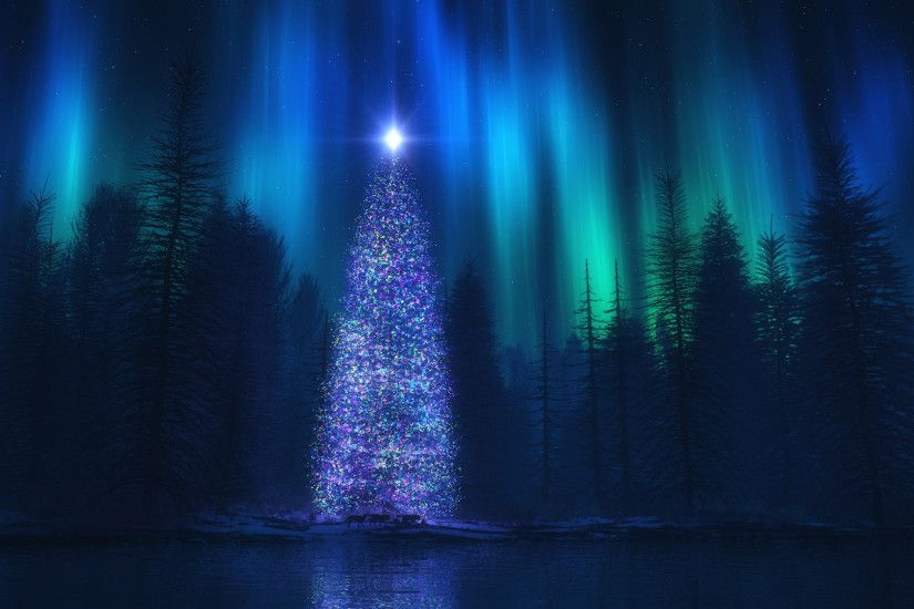 Christmas tree in the forest wallpaper
